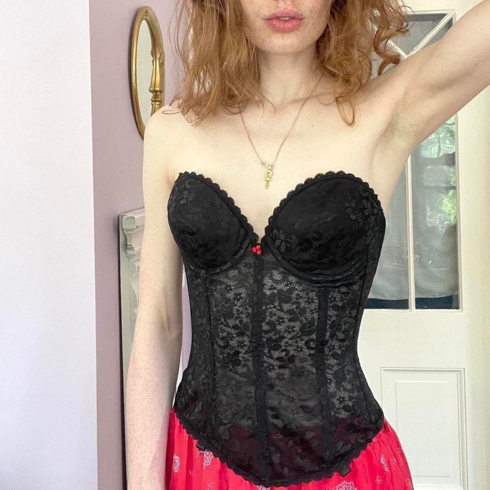 Vintage Black Lace Bustier Top